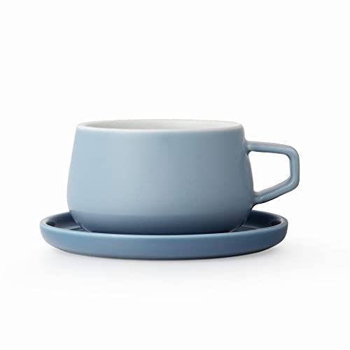 Canã sau ceașcă de cafea cu farfurie, din porțelan, cu mâner, 0,3 litri, albastru pal Tea Accessories pentru un ceai sau mai multe ceaiuri mereu noi pentru ca sunt sanatoase