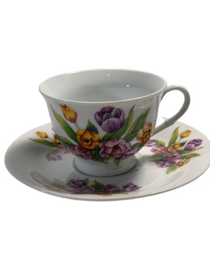 Ceasca si farfurie cafea/ceai Tulip, portelan, 100 ml Tea Accessories pentru un ceai sau mai multe ceaiuri mereu noi pentru ca sunt sanatoase
