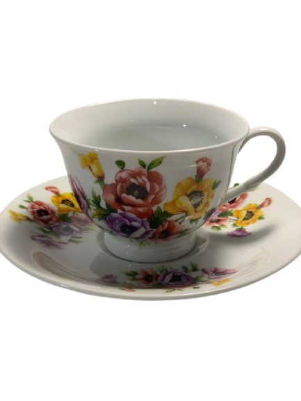 Ceasca si farfurie cafea/ceai B-Poppy, portelan, 100 ml Tea Accessories pentru un ceai sau mai multe ceaiuri mereu noi pentru ca sunt sanatoase